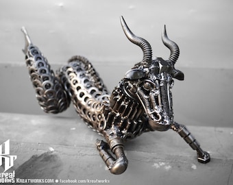 Recycled Metal Capricorn (small item) --- Zodiac Astrology sign sea-goat December January Earth