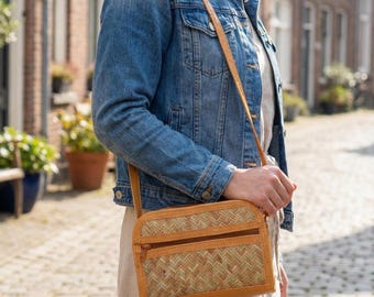 Handwoven Straw Crossbody Bag, Eco Boho Shoulder Purse