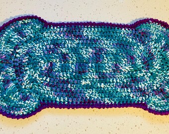 Large Washable Dog Placemat: Absorbent Cotton Crochet Bone-Shaped Pet Food Mat