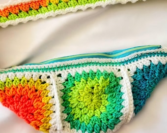 Regenbogen häkeln Umhängetasche, Oma Platz Festival Gürteltasche, bunte Geldbörse, Dopamin Dressing