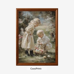 Vintage Easter Children – Nostalgic Spring Scene, Easter Egg Hunt, Romantic Cottagecore Wall Art | Digital Product | CP-210