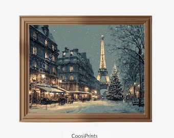 Väggkonst i Paris med julmotiv, snöigt Eiffeltornstryck | Digital produkt | CP-074