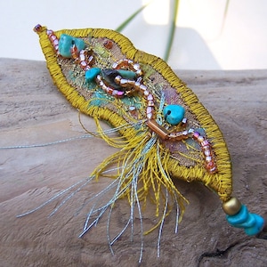 Fabric Collage Stick Pin, Mustard