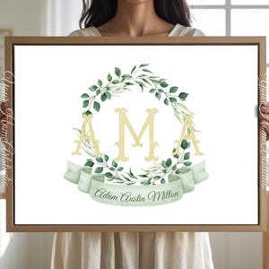 Personalized nursery Wall art custom wall decor Floral Crest Monogram Print for baby room Initials Art for nursery baby Monogram wall decor