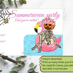 Printable Summerween Invitation Handwritten Fill-In Halloween Party Invite Summer Halloween Pool Party Invite Instant Download PDF