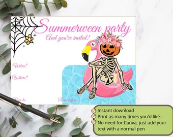 Printable Summerween Party Invitation: Fill-In Halloween Invite (PDF Download A6 Size)