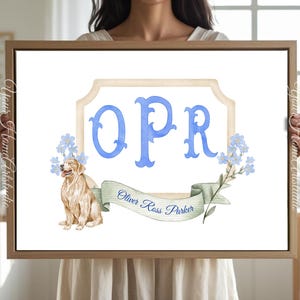 Personalized nursery Wall art custom wall decor Floral Crest Monogram Print for baby room Initials Art for nursery baby Monogram wall decor