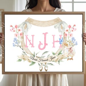 Personalized nursery Wall art custom wall decor Floral Crest Monogram Print for baby room Initials Art for nursery baby Monogram wall decor