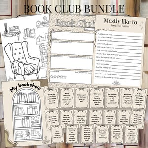 Book club cards, games book club, Book club conversation starters, book club bundle, fun book club girls night activities printable