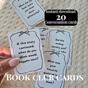 Book club cards, games book club, Book club conversation starters, book club, fun book club girls night activities printable
