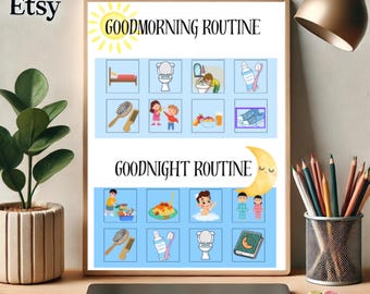 Kids Morning & Night Routine Chart Printable Daily Schedule for children Chore Chart for Toddlers and Children bedtime routine checklist