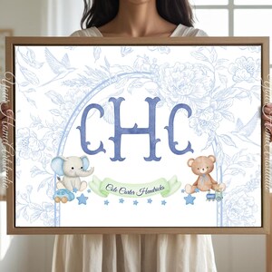 Personalized nursery Wall art custom wall decor Floral Crest Monogram Print for baby room Initials Art for nursery baby Monogram wall decor