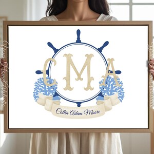 Personalized nursery Wall art wall decor Marine Crest Monogram Print for baby room Initials Art for nursery baby Monogram wall decor