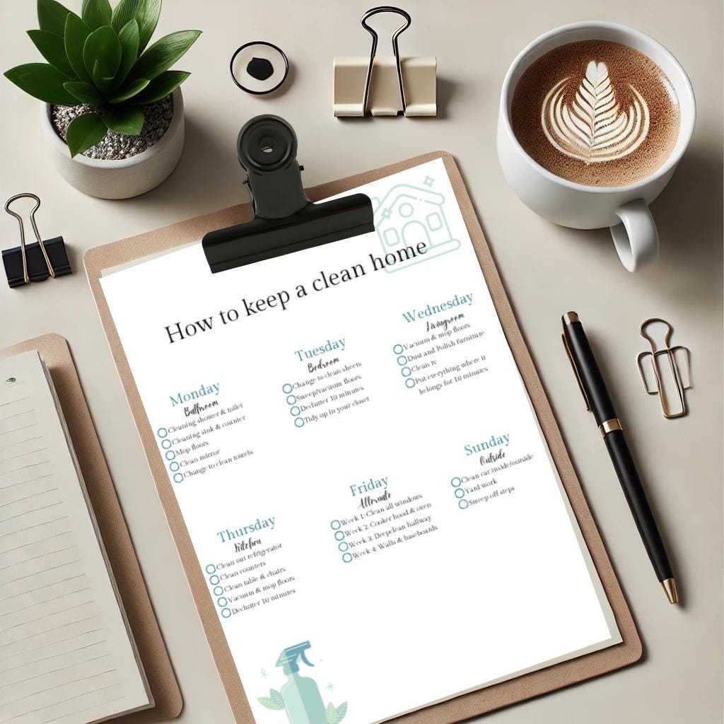 Printable Cleaning Schedule: Weekly Chore Chart (PDF) - Etsy
