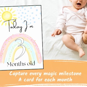 Cartes jalons bébé « Aujourd'hui, j'ai… des mois » PDF imprimable en téléchargement numérique Accessoire photo bébé nouveau-né à 1 an Cartes jalons mensuels
