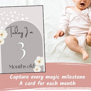 Cartes jalons bébé « Aujourd'hui, j'ai… des mois » PDF imprimable en téléchargement numérique Accessoire photo bébé nouveau-né à 1 an Cartes jalons mensuels