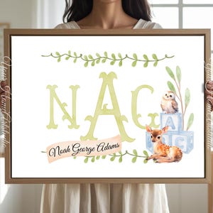 Personalized nursery Wall art decor Floral Crest Monogram Print for baby room Initials Art for nursery Monogram Baby decor Forest themed art