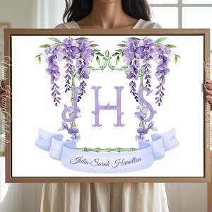 Personalized nursery Wall art custom wall decor Floral Crest Monogram Print for baby room Initials Art for nursery baby Monogram wall decor