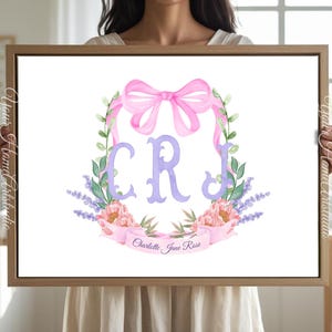 Personalized nursery Wall art custom wall decor Floral Crest Monogram Print for baby room Initials Art for nursery baby Monogram wall decor