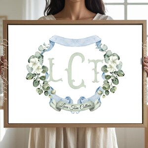 Personalized nursery Wall art custom wall decor Floral Crest Monogram Print for baby room Initials Art for nursery baby Monogram wall decor