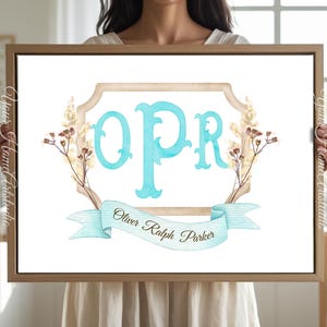 Personalized nursery Wall art custom wall decor Floral Crest Monogram Print for baby room Initials Art for nursery baby Monogram wall decor