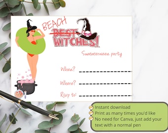 Printable Summerween Party Invitation: Spooky Halloween Fill-In Invite (PDF Download A6 Size)