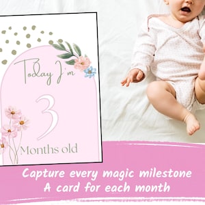 Cartes jalons bébé « Aujourd'hui, j'ai… des mois » PDF imprimable en téléchargement numérique Accessoire photo bébé nouveau-né à 1 an Cartes jalons mensuels