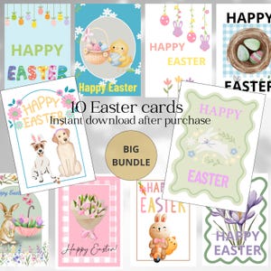 10 Printable Easter Cards Cute Easter Greeting Cards Instant Download Bunny & Chick Cards Happy Easter Big bundle printable animal cards