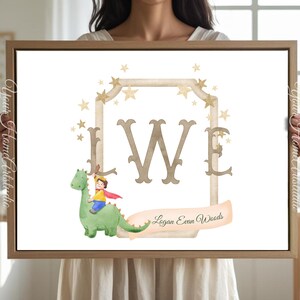 Personalized nursery Wall art custom wall decor Crest Monogram Print for baby room Initials dinosaur Art nursery baby Monogram wall decor