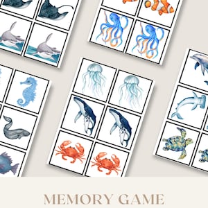 Printable Ocean Animal Memory Game for Kids Fun and Educational Matching Game creative learning toddler activity montessori preschool game