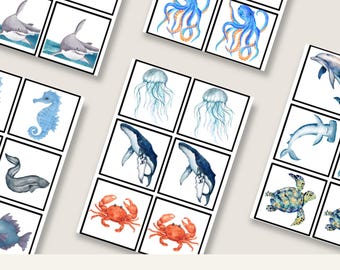 海の動物メモリーゲーム：印刷可能なマッチングカード（PDF）