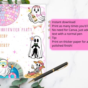 Printable Summerween Invitation Handwritten Fill-In Halloween Party Invite Summer Halloween Pool Party Invite Instant Download PDF