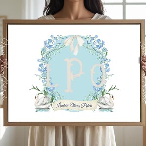 Personalized nursery Wall art custom wall decor Floral Crest Monogram Print for baby room Initials Art for nursery Monogram wall decor