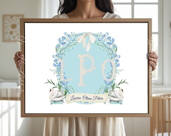 Personalized Floral Crest Monogram Nursery Art Print: Custom Baby Room Decor (Digital Download
