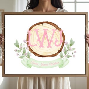 Personalized nursery Wall art custom wall decor Floral Crest Monogram Print for baby room Initials Art for nursery baby Monogram wall decor