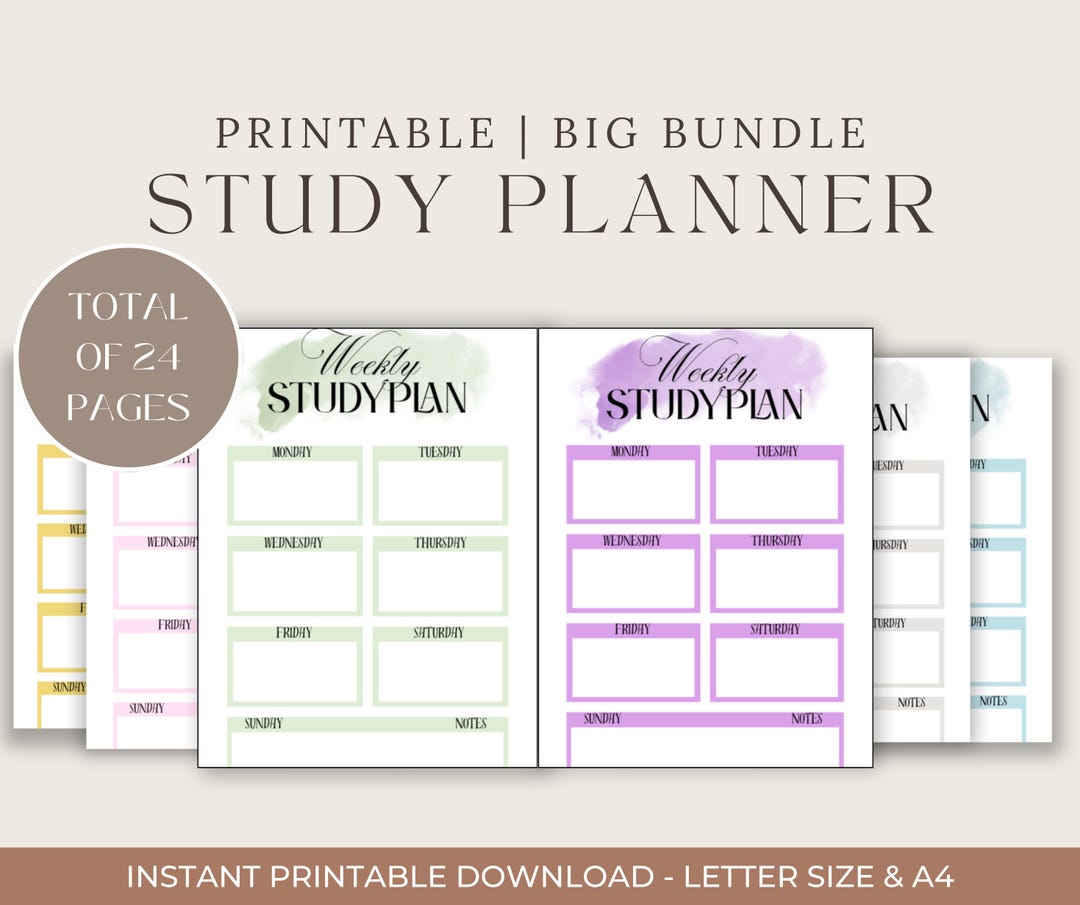 Big Bundle Weekly Study Plan Printable & Digital PDF Study Organizer To ...
