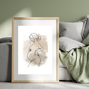Póster de embarazo, impresiones digitales, ilustración de embarazo, arte moderno, colores naturales, arte minimalista, estilo escandinavo, tonos tierra, sencillo.