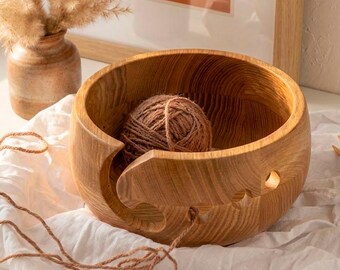 Handmade Wooden Yarn Holder - Yarn Bowl Gift for Mom, Personalized Knitting Organizer for Grandma, Christmas Birthday Gift for Knitters