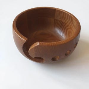Handmade Dark Wooden Yarn Bowl | Round Ash Wood Yarn Holder with Holes for Knitting & Crochet | Yarn Storage Bowl
