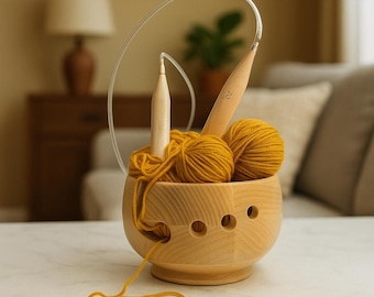 Handmade Wooden Yarn Holder - Yarn Bowl Gift for Mom,  Knitting Organizer for Grandma, Christmas Birthday Gift for Knitters