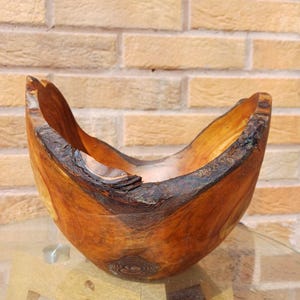 Handmade Apple Wood Crescent Bowl: Rustic Fruit & Nut Dish