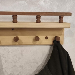 Wall Coat Rack with Hooks | Handmade Wooden | – Coat rack with shelf – 53x20x10 cm (20.8x7.8x3.9 in) – Eco-Friendly Wood Hook Rack