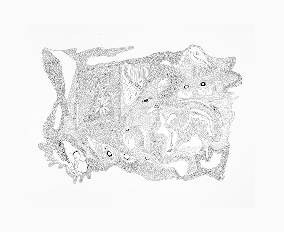 Dreamscape Ink Drawing – Surreal Abstract Art Print Micron Pen