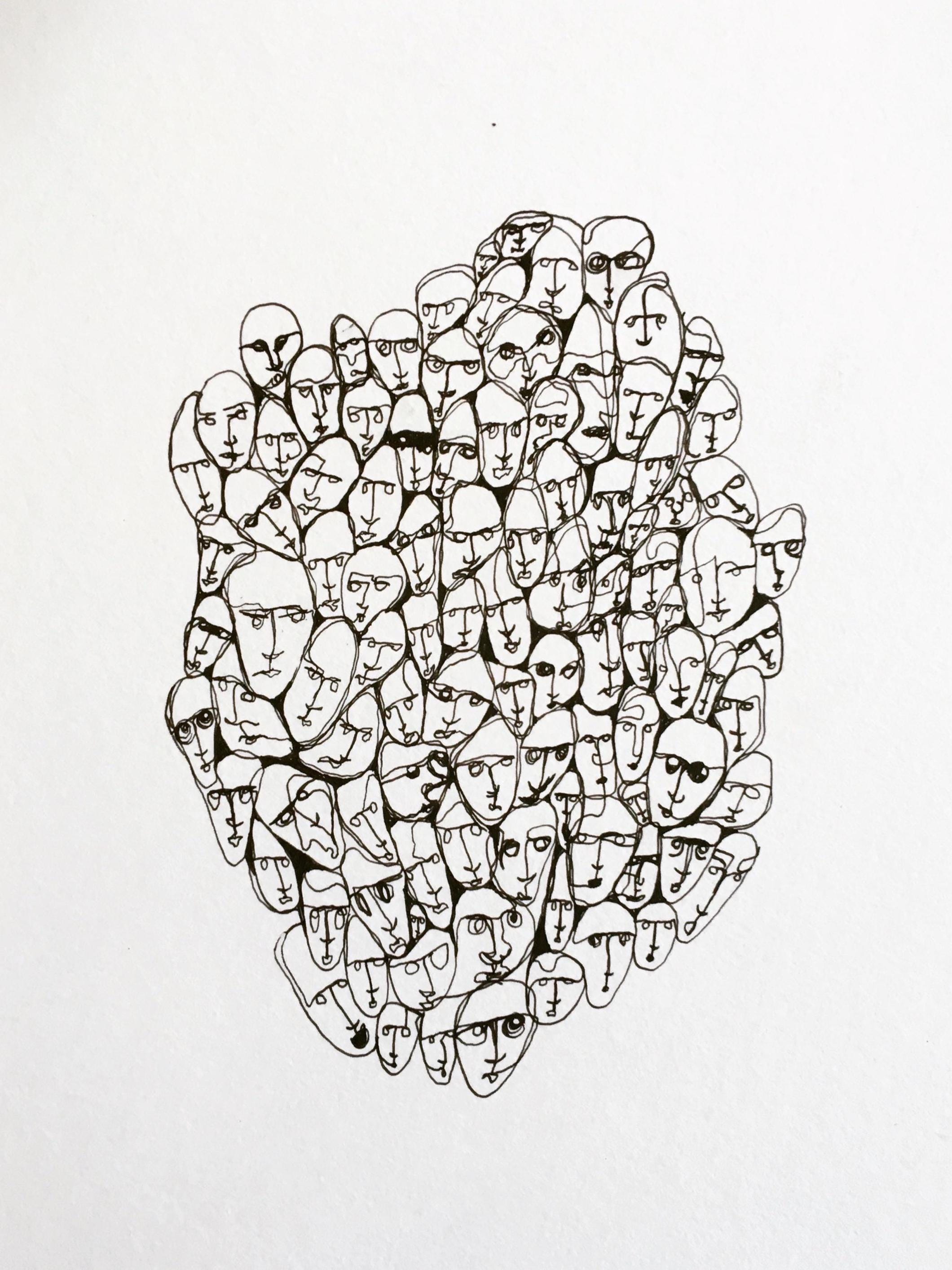 Many Selves – Surreal Faces Art Print | Black and White Ink ...