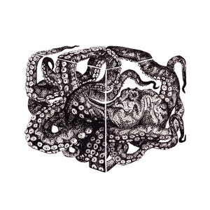 Octopus Print | Square or Rectangular Wall Art |  Black and White Micron Ink Ocean Art – Contemporary Wall Decor