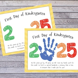 Imprimible para el primer día de jardín de infantes / Arte con huellas de manos para la vuelta al cole / Manualidad para el recuerdo 2025