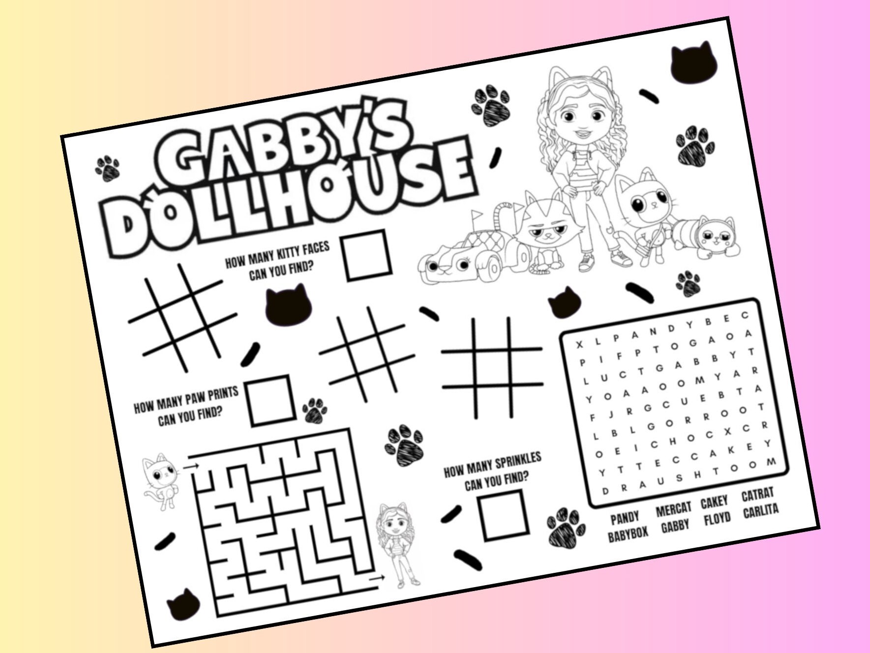 Gabby's Dollhouse Puzzles Activity Placemat Printable PDF - Etsy