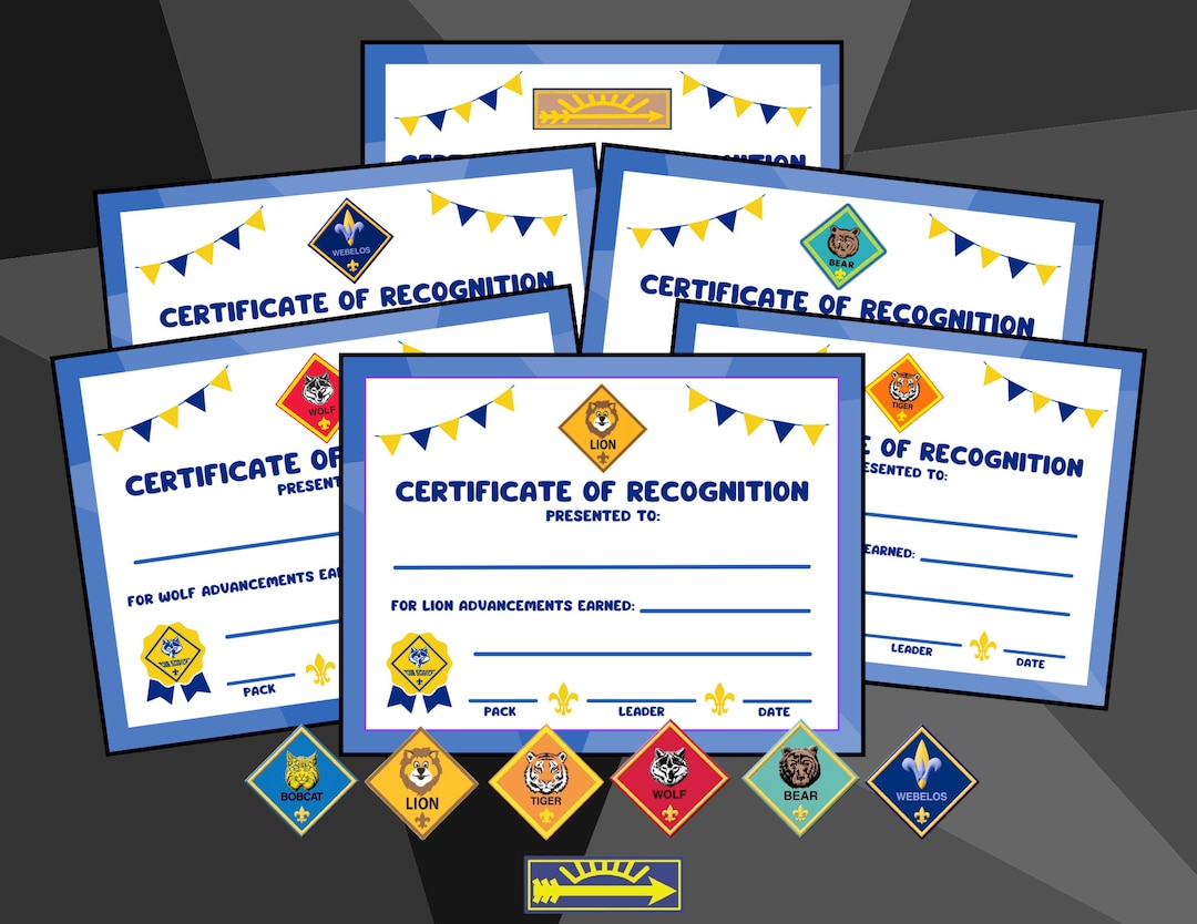 Cub Scout Certificate of Recognition Certificates Printable PDF Etsy