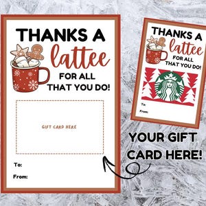 Obrigado, um café com leite por tudo o que você faz - Apreciação do professor - Colega de trabalho - Amigo - Natal - Porta-cartão-presente - PDF para impressão