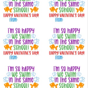 Ik ben zo blij dat we op dezelfde school zwemmen - Fijne Valentijnsdag - Afdrukbare PDF